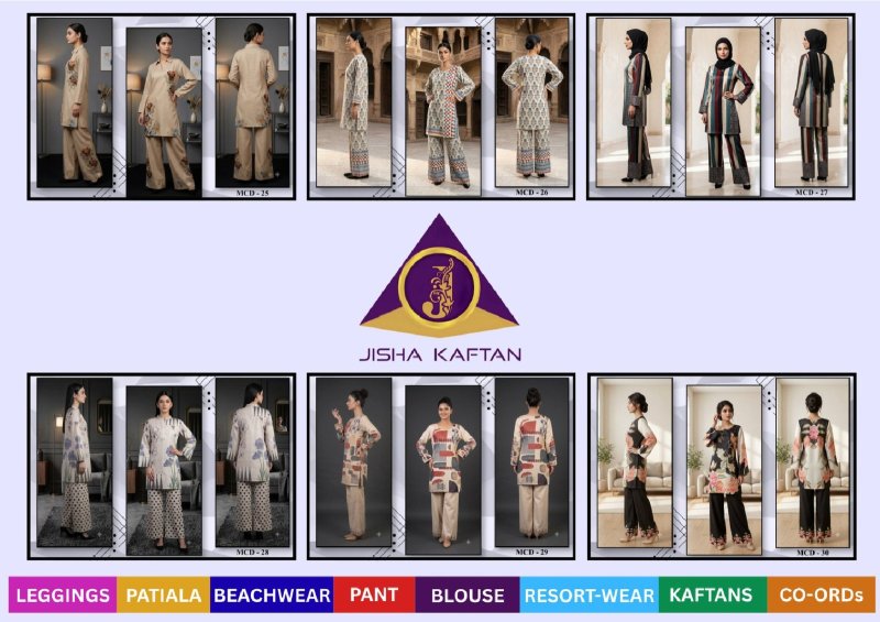 Modern Co Ord Set Vol 5 By Jisha Dull Satin Printed Co Ord Set
